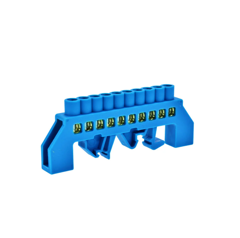 Barra bronce aislada para riel din azul 10 polos