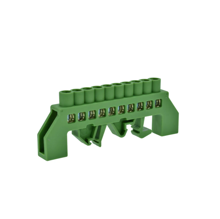 Barra bronce aislada para riel din verde 10 polos